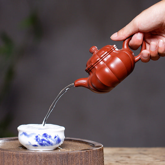 Chinese Yixing Zisha Pottery Clovershrub Clay 210ML Mesh Pumpkin Grain Teapot