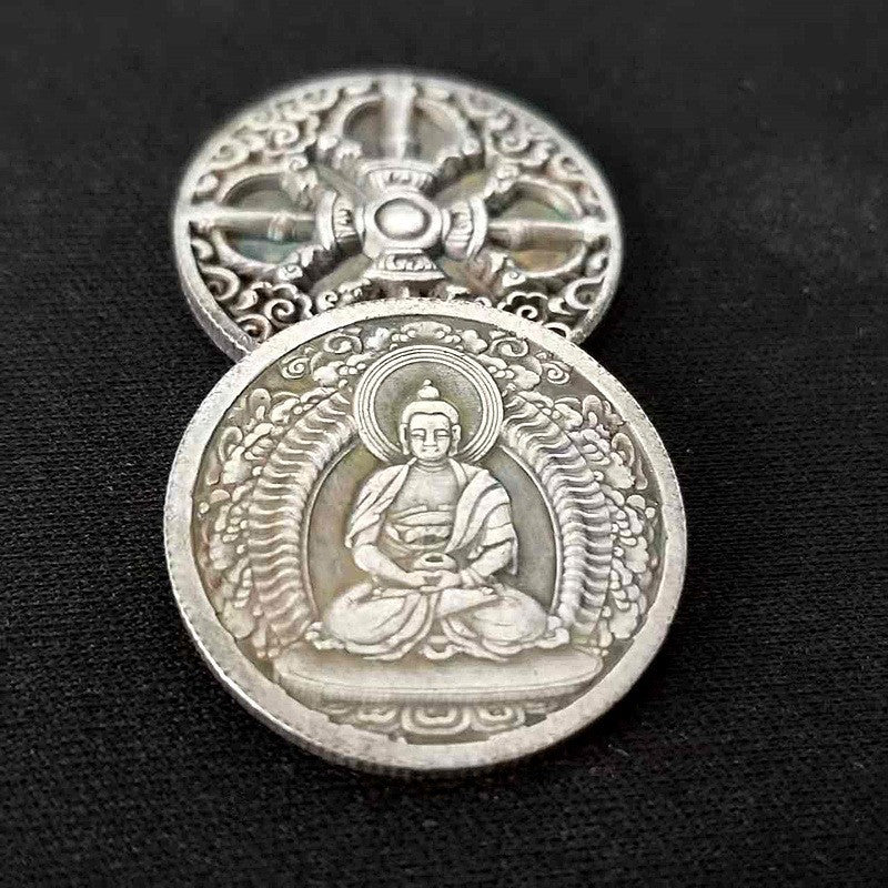 23mm China Antique Collection Copper Coin Tibetan Buddha Statue Amulet Blessing