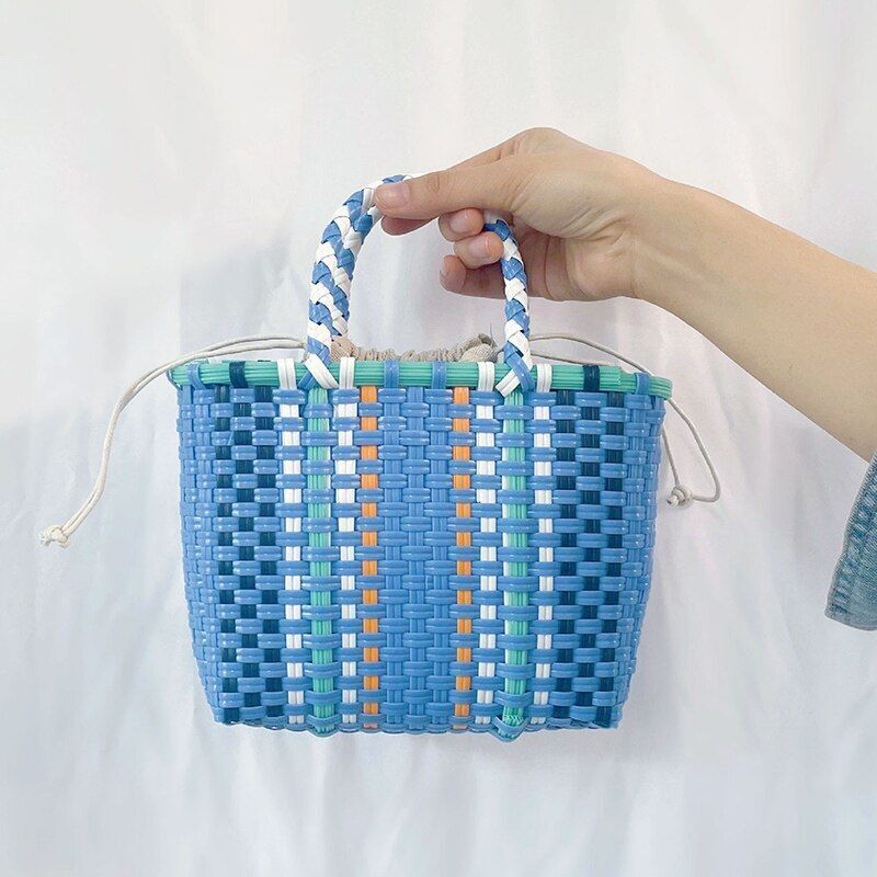 Handmade Shoulder Bag Plastic Woven Small Handbag Rattan Straw Crossbody Purse