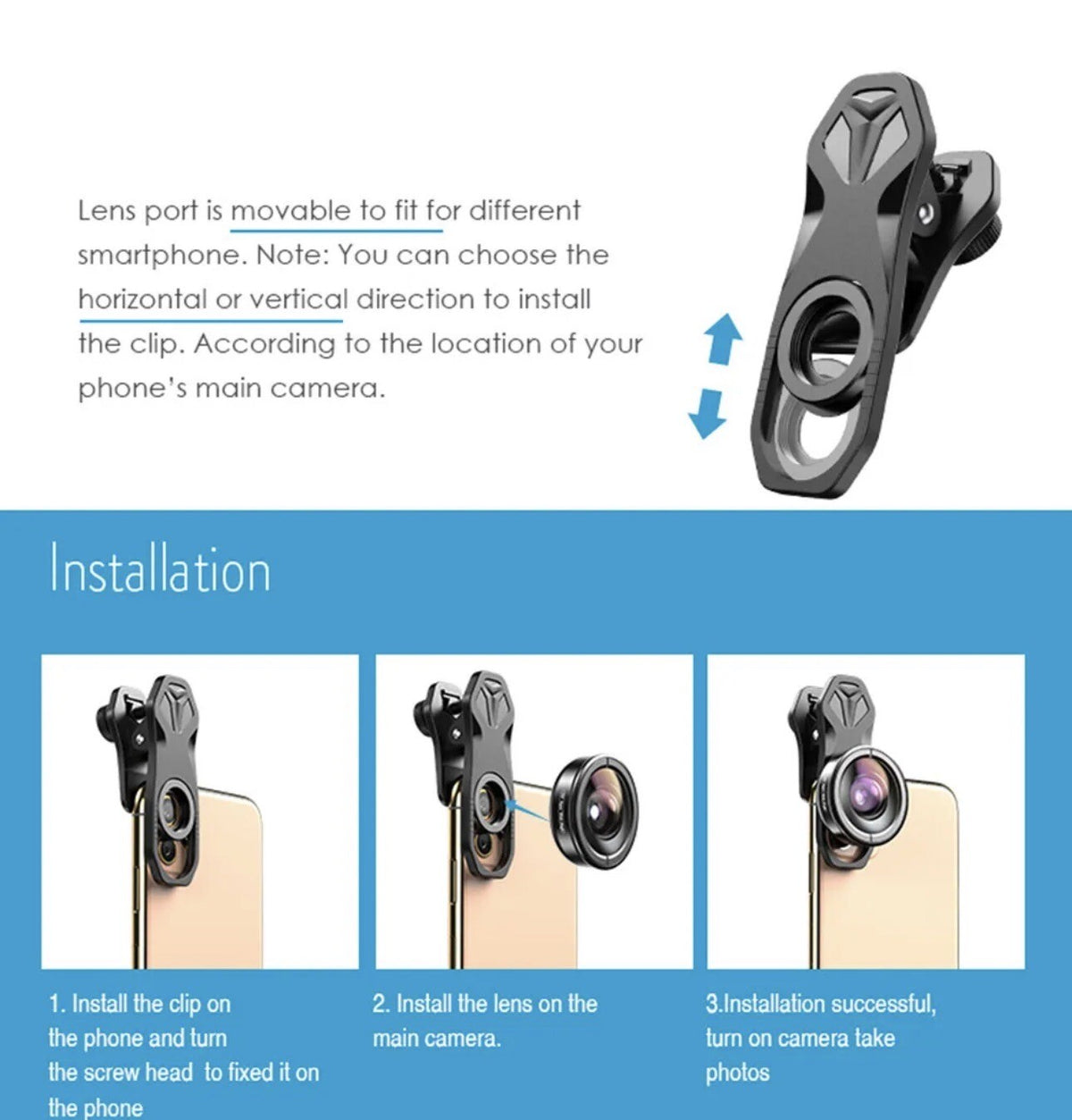 HD 5 in1 camera phone lens kit 4K wide angle macro telescope mobile fisheye lens
