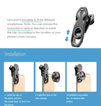 HD 5 in1 camera phone lens kit 4K wide angle macro telescope mobile fisheye lens