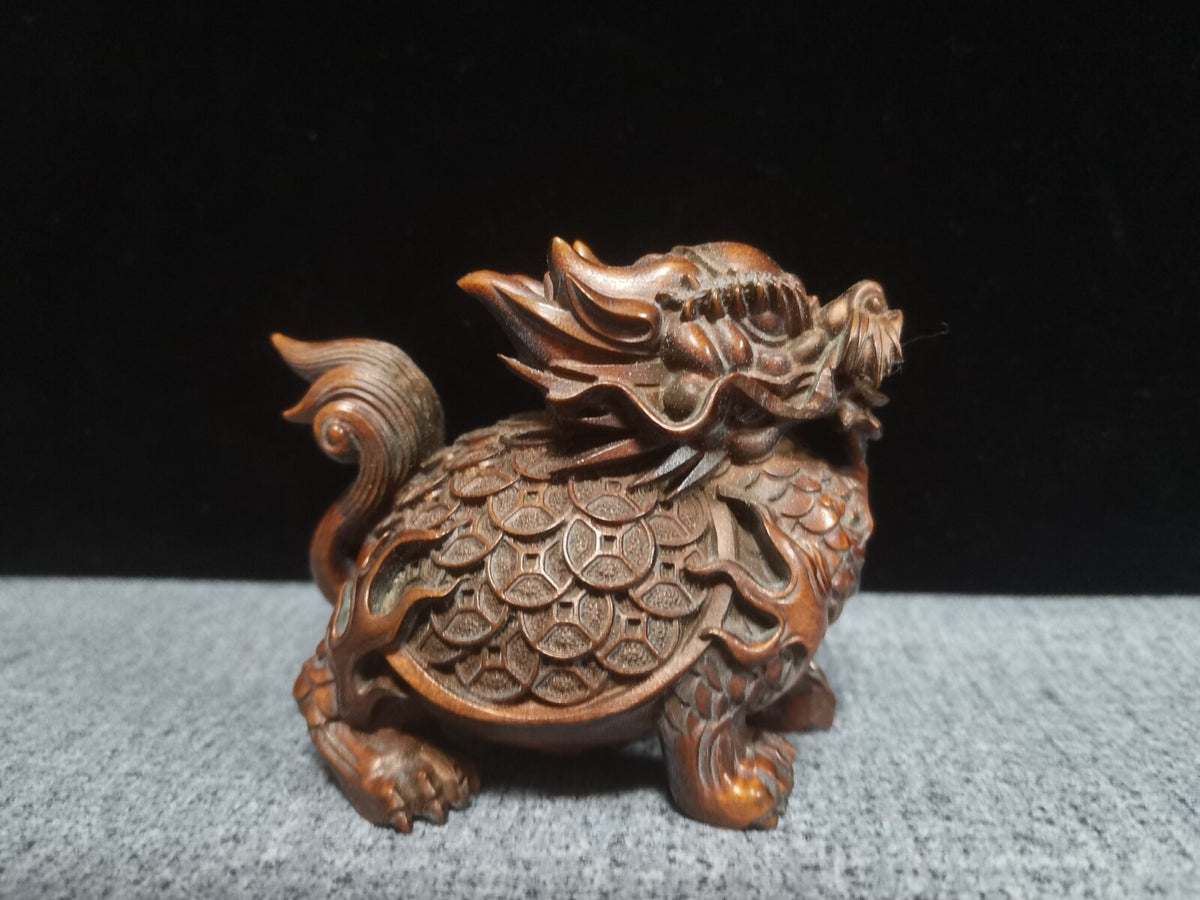 Excellent Chinese Boxwood Carved Dragon Turtle Statue Collection Sculpture Art