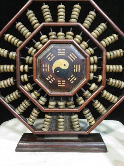 23cm Old Chinese hongtan Wood Tai Ji Ba Gua Counting Frame Lucky Abacus statue