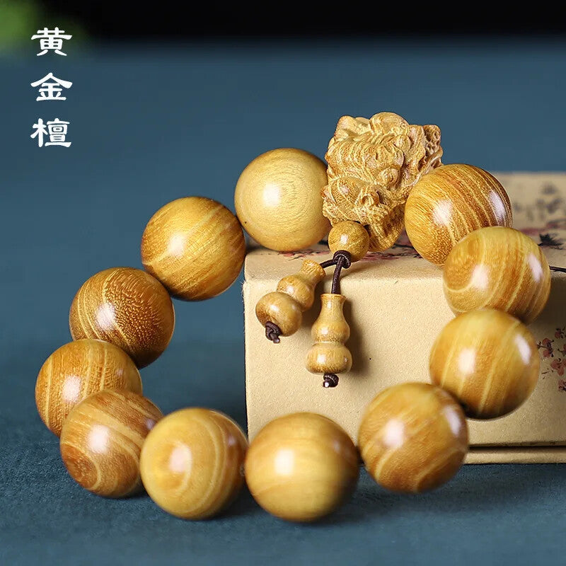 20MM Vintage Wooden Bracelet Dragon Head Beads Charm Bracelet Bangle