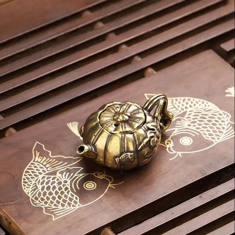 Hollow Copper Pumpkin Tea Pet Decoration Mini Small Teapot Cast Brass Pots