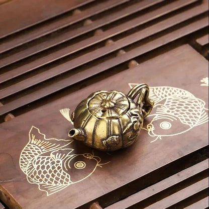 Hollow Copper Pumpkin Tea Pet Decoration Mini Small Teapot Cast Brass Pots