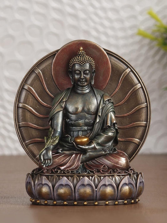 Handcrafted Meditating Lord Buddha Statue Sitting On Lotus Flower Sculpture