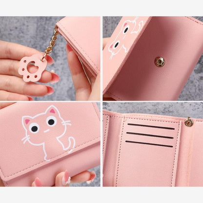 Women Wallet Cute Cat Short Wallet Leather Purse Girls Money Bag Card Holder