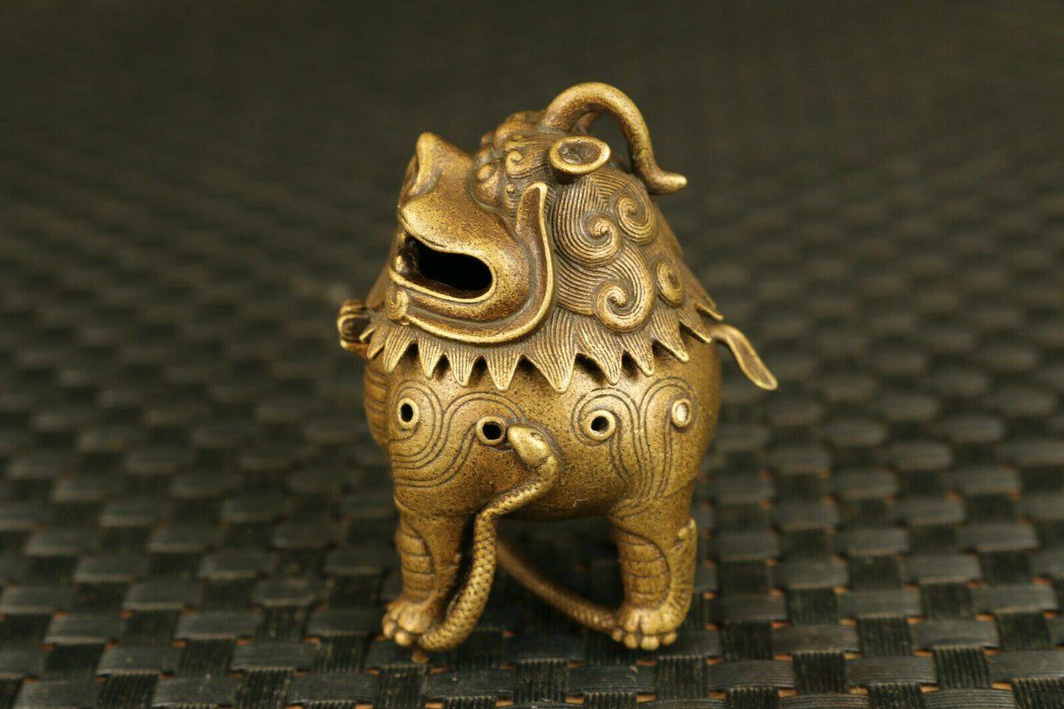 Bronze Kirin Figure Statue Tea Pet Incense Burner Buddha Good Stand Chinese