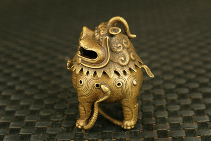 Bronze Kirin Figure Statue Tea Pet Incense Burner Buddha Good Stand Chinese