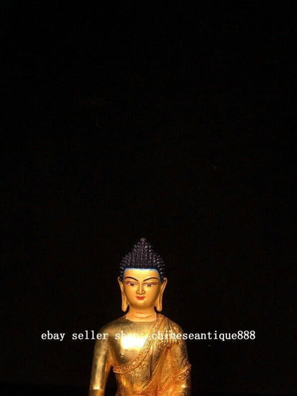 Old Nepal Bronze Gilt Painting Shakyamuni Sakyamuni Amitabha Buddha Bowl Statue