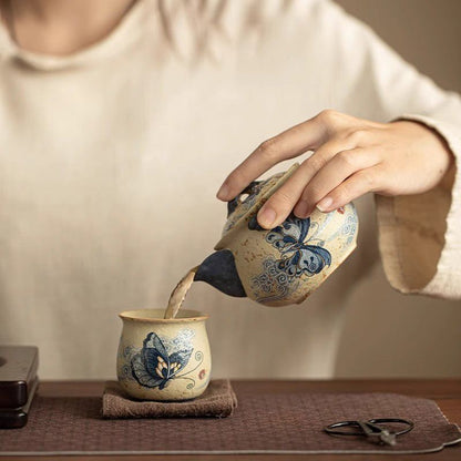 Flint Caramel Cloud Butterfly Ceramic Grip Teapot Kung Fu Tea Set