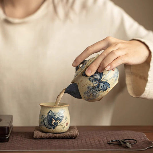 Flint Caramel Cloud Butterfly Ceramic Grip Teapot Kung Fu Tea Set
