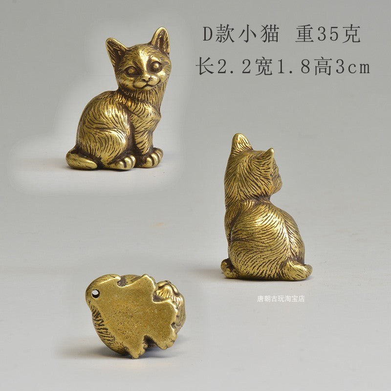 8 PC Brass Cute Cat Statue Kitty Pet Animal Figure Home Decor Collection