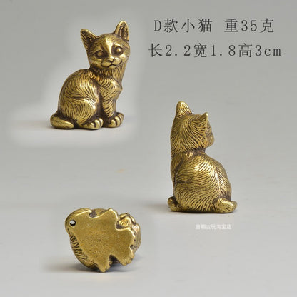 8 PC Brass Cute Cat Statue Kitty Pet Animal Figure Home Decor Collection