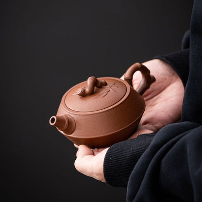 Vintage Yixing Clay Teapot Pear Skin Bamboo Pattern Tea Kettle 210ml