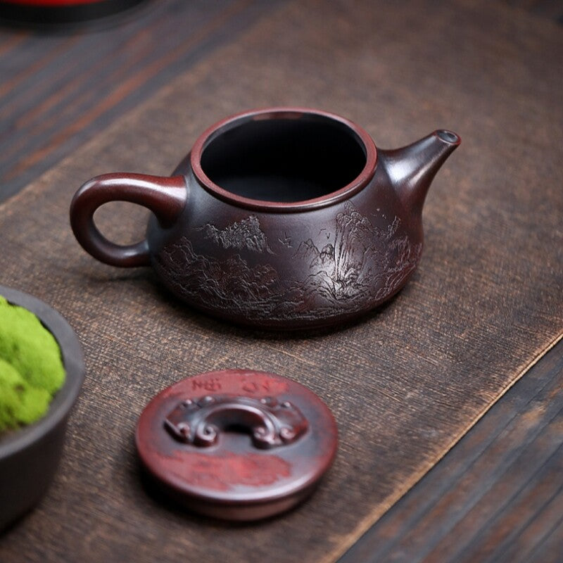 Handmade Tea Pot Embossed 10 Infuser Holes Real Yixing Zisha Clay Pot 330ml New