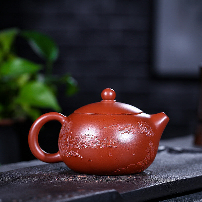 230ml Dahongpao Clay Real Yixing Zisha Handmade Tea Pot Marked Mountain Carved