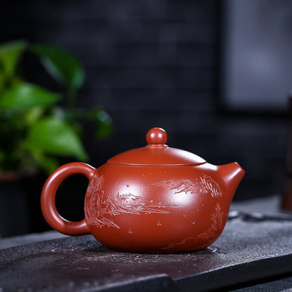 230ml Dahongpao Clay Real Yixing Zisha Handmade Tea Pot Marked Mountain Carved