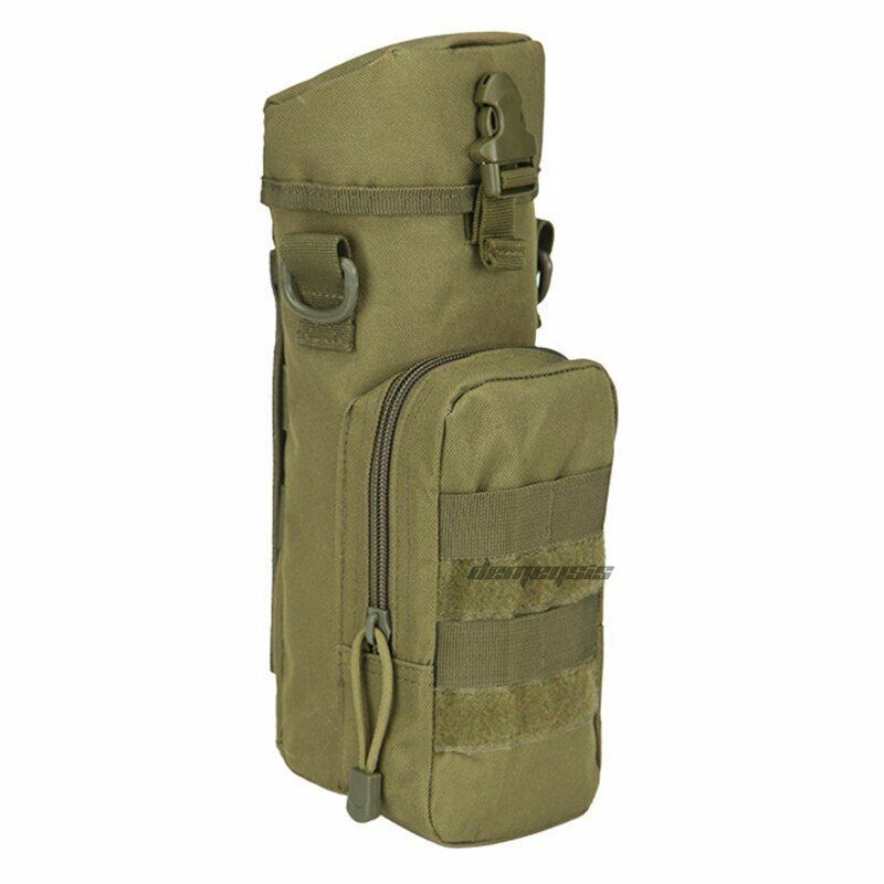 Water Bottle Pouch Nylon Outdoor Military Travel Kettle Bag Shoulder Strap Green