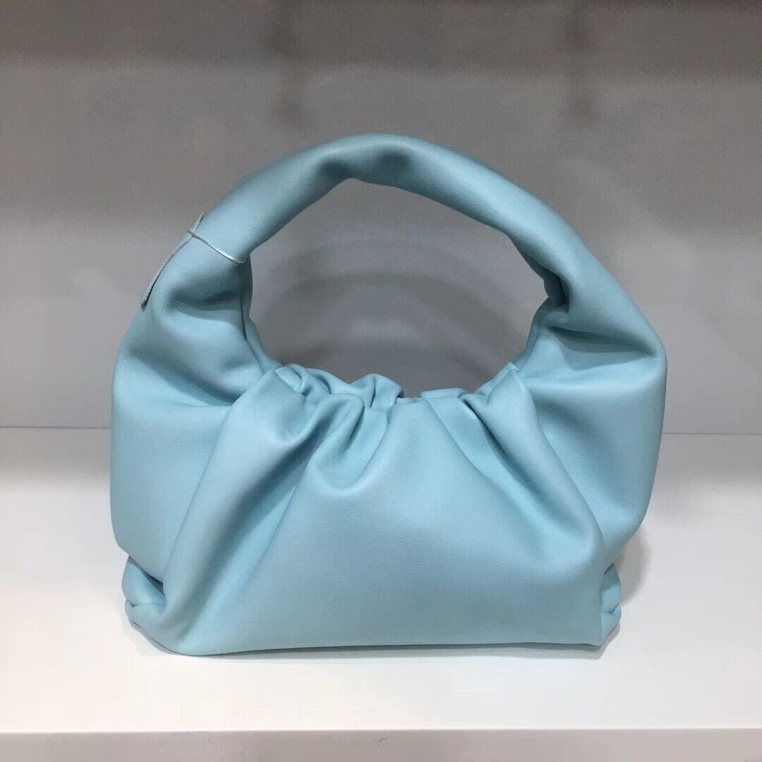 Small Mini Real Leather Ruched Tote Pouch bag Purse Clutch Clip on Top Handle