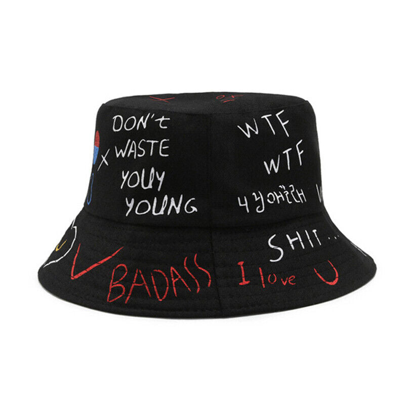 Bucket Hat Fisherman Hat Hip Hop Cap Women's Men's Graffiti Letter Panama Hats