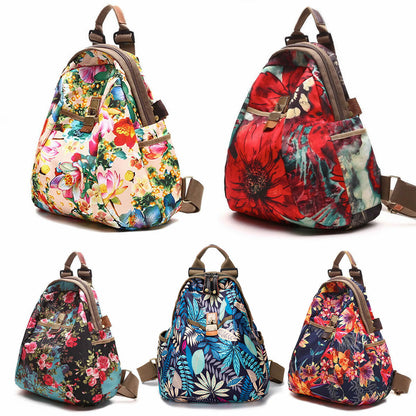 Convertible Floral Nylon Backpack Rucksack Purse Shoulder Bag Travel 2 sizes