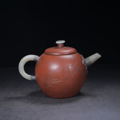 Chinese Yixing Zisha Clay Handmade Exquisite Teapot （龙蛋（镶玉） 底款：杨彭年）