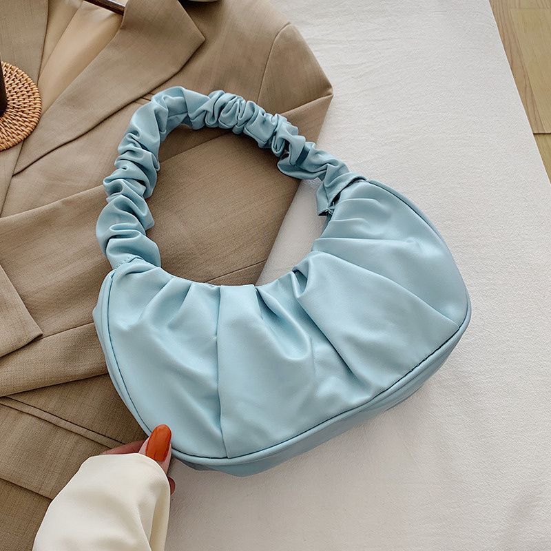 Pleated Synthetic Leather Bags Dumpling Tote Armpit Purse Underarm Bag 25*17*7CM