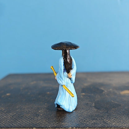 1.2"Brass Color Painting China Ancient Doll Bonsai Rockery Miniature Landscape