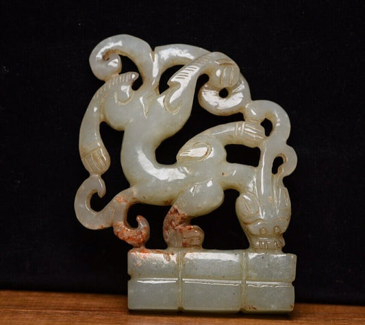 Chinese Hetian Jade Hand Carved Dragon Statue Nice Figurines Artwork Collectible