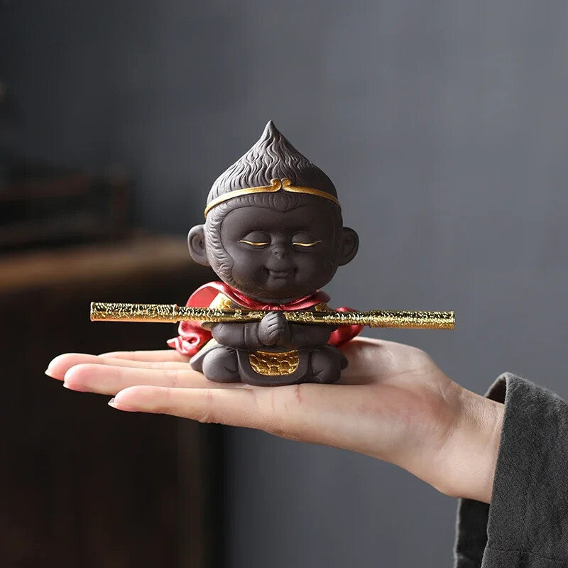 1PC Handmade Purple Clay Monkey King Figurine Tea Play Tea Pets Tea Table Decor
