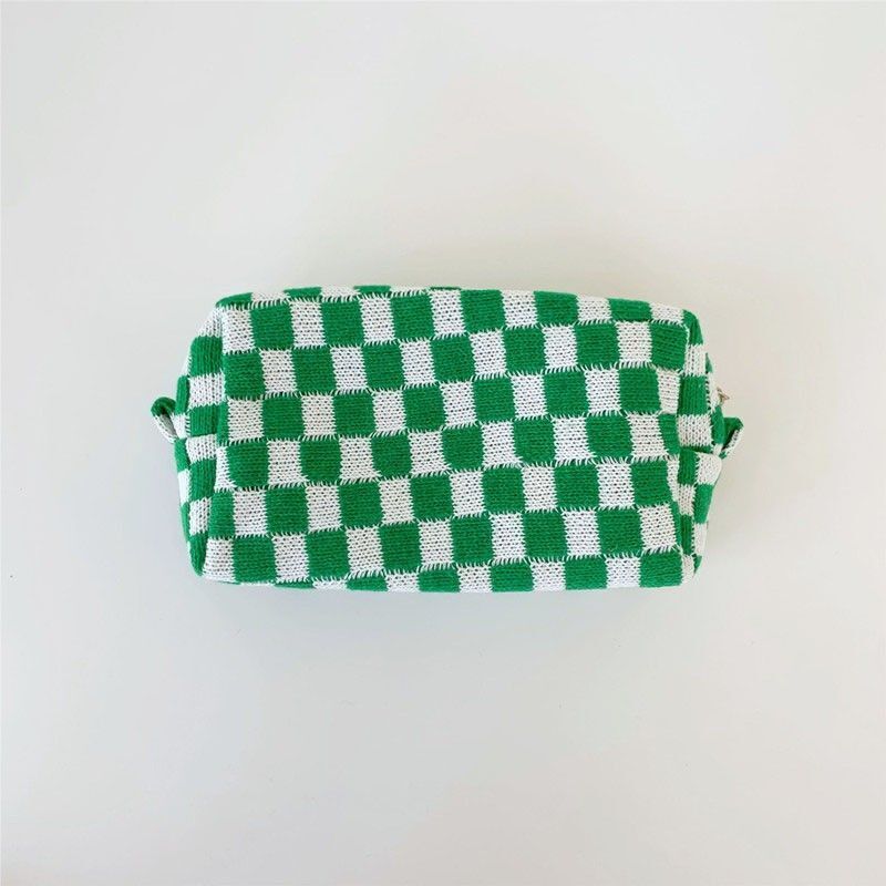 Lattice Cosmetic Bag Knitted Fabric Makeup Organizer Travel Toiletry Beauty Case