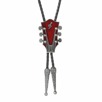 Men Fashion Music Guitar Bolo Ties Pendant Necklace Cowboy Leather Belt Neckties