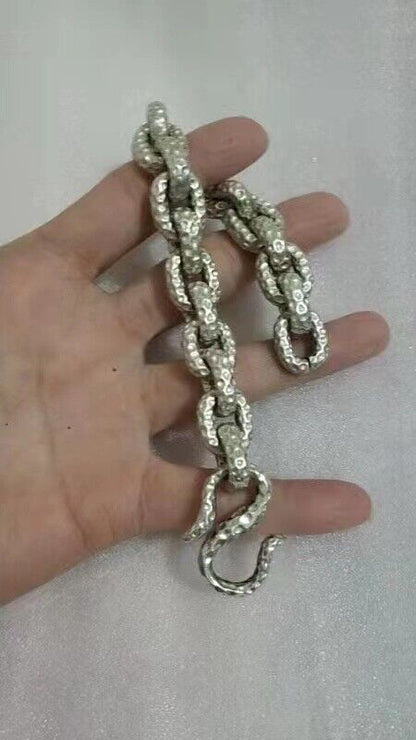 Asian old miao silver hand cast cool statue bracelet jewel gift