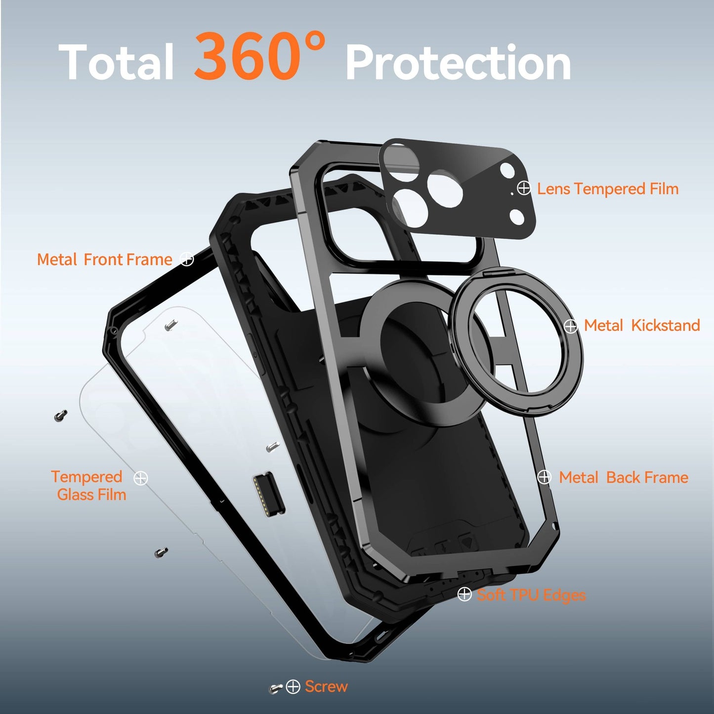 For iPhone 17 Pro Max Metal Magnetic Case 360° Ring Stand Heavy Duty Shockproof