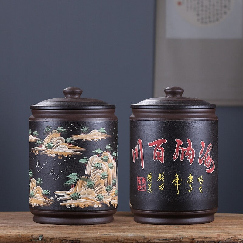 True Yixing Zisha Purple Clay Tea Canister For Tea Cake Large Jar Sealed Lid New
