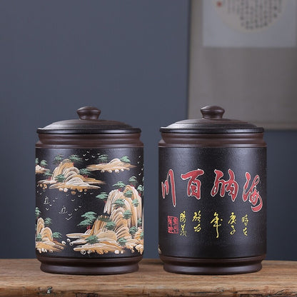 True Yixing Zisha Purple Clay Tea Canister For Tea Cake Large Jar Sealed Lid New