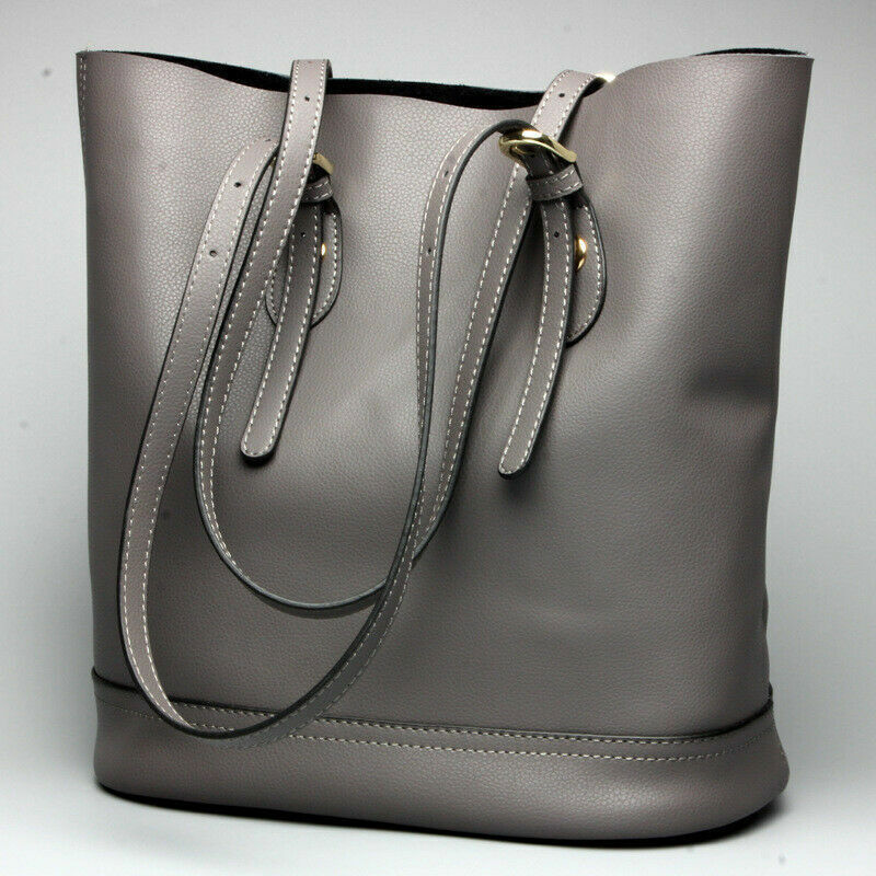 Women's Genuine Leather Shoulder Tote Handbag Shopping Large Capacity Bucket Bag