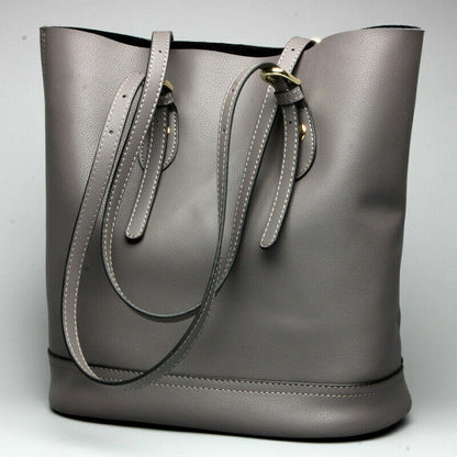 Women's Genuine Leather Shoulder Tote Handbag Shopping Large Capacity Bucket Bag