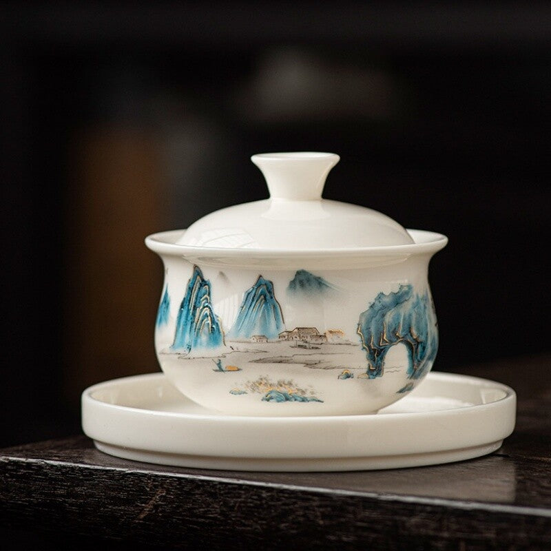 Ceramic Gaiwan For Tea Tureen Teaware Cup Chinese Tea Bowls Jade White Porcelain