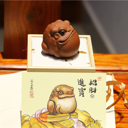 Handmade Mascot Yixing Zisha Tea Pet Wealthy Toad Statue Family Ornament Small