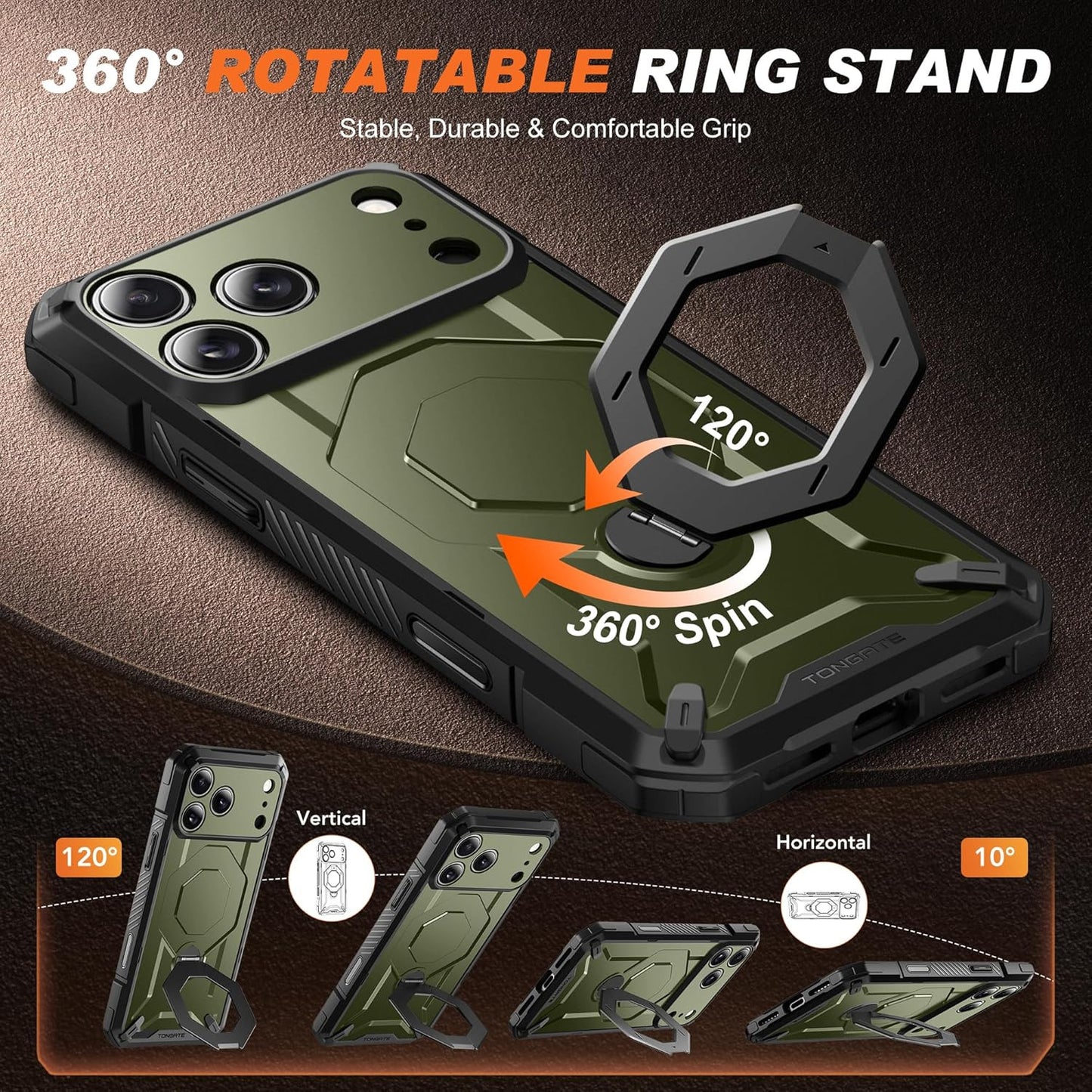 for Iphone 17 Pro Case with 360° Spin Magnetic Stand, [Compatible with Magsafe][