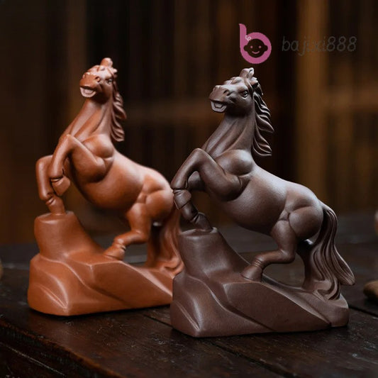 Handmade Sculpture Purple Clay Tea Pet Chinese Zodiac Horse Statue Ornaments