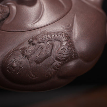 China Yixing Zisha Pottery Purple Clay Handmade 230cc Dragon Fish Teapot