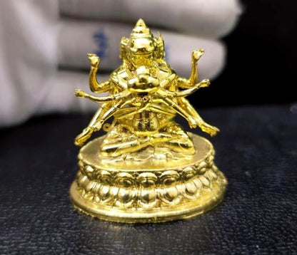 Brass Samantabhadra Consort Happy Buddha Lotus Statue Buddhism Shrine Decor