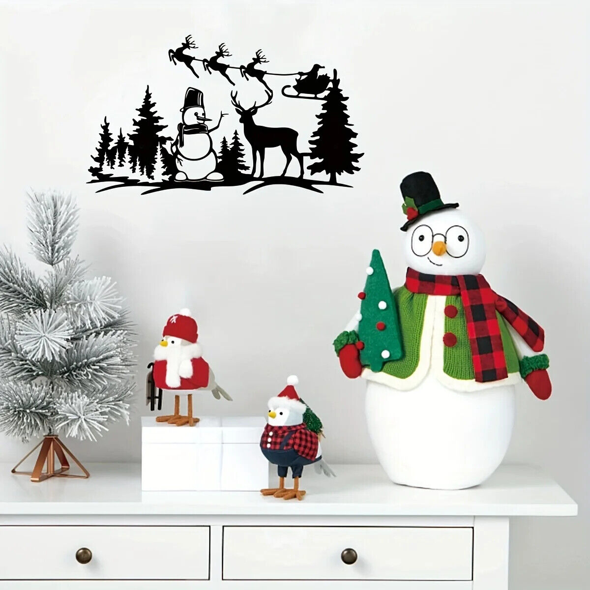 Christmas Tree Snowman Reindeer Metal Wall Art Decor, Metal Wall Hanging Art