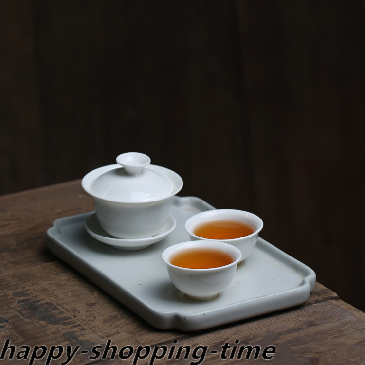 White Gaiwan Small Kungfu Tureen Porcelain Covered Bowl Cup Saucer Tea Plate New