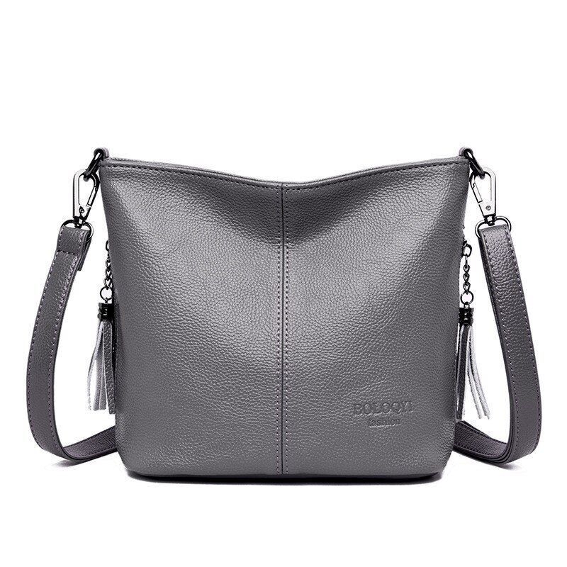 Genuine Leather Tassel Hand Crossbody Bag Purse Handbag Shoulder Bag Bucket 1 PC