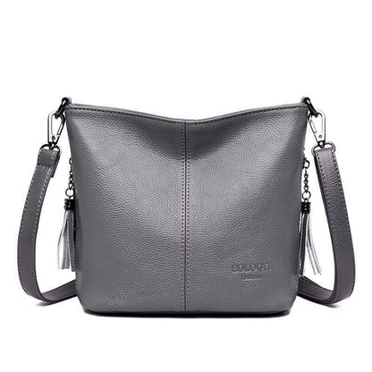 Genuine Leather Tassel Hand Crossbody Bag Purse Handbag Shoulder Bag Bucket 1 PC